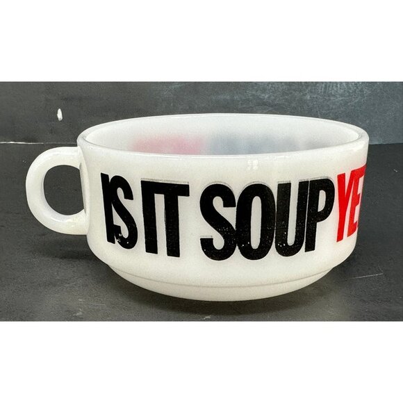 Vtg 70s JEANNETTE GLASBAKE IS IT SOUP YET? Milk Glass Chili/Soup/Cereal Mug/Bowl - Picture 3 of 7